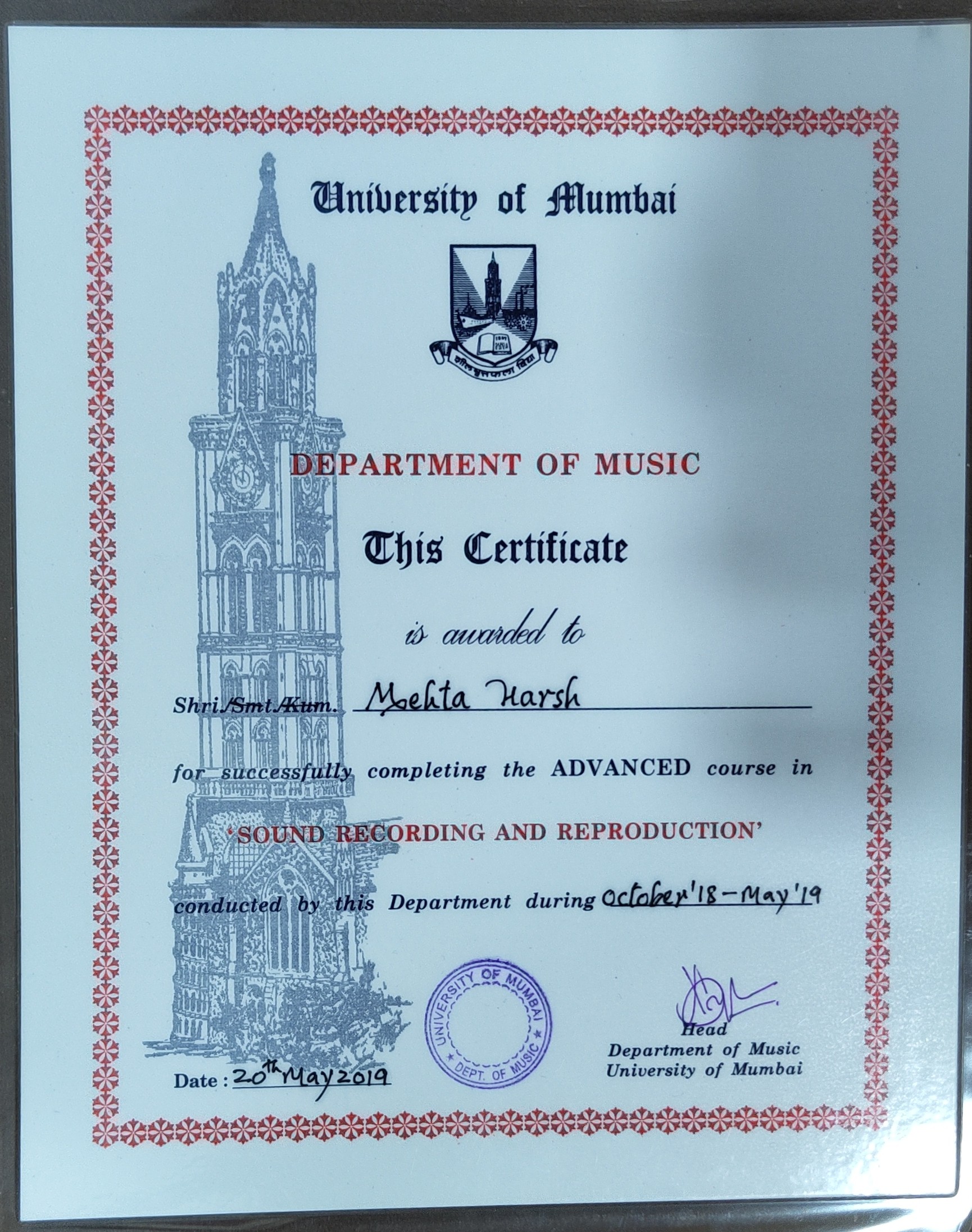 University of Mumbai Certificate
